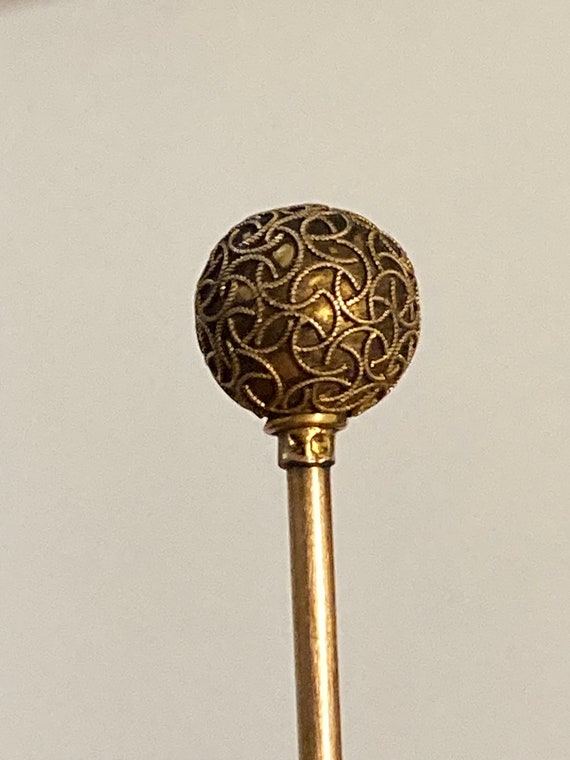 Hatpin Etruscan Revival Victorian Gold Filled Pin… - image 6