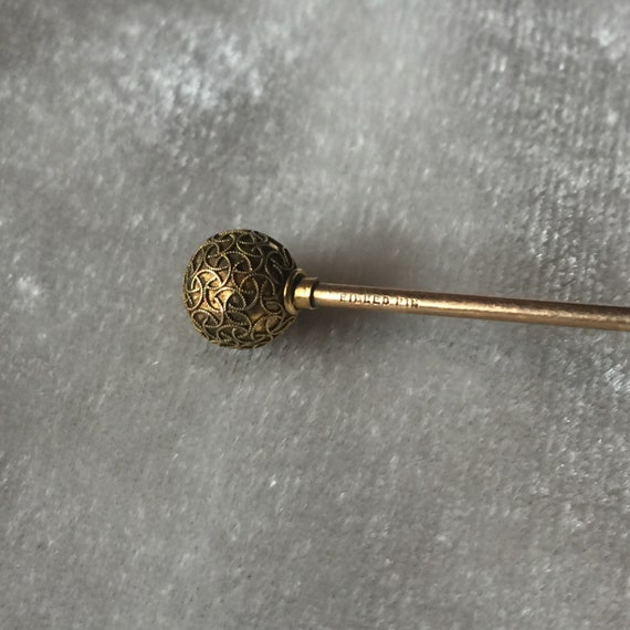 Hatpin Etruscan Revival Victorian Gold Filled Pin… - image 3