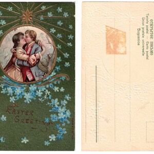 Easter Greetings 1904 Embossed Gilt Couple Postcard