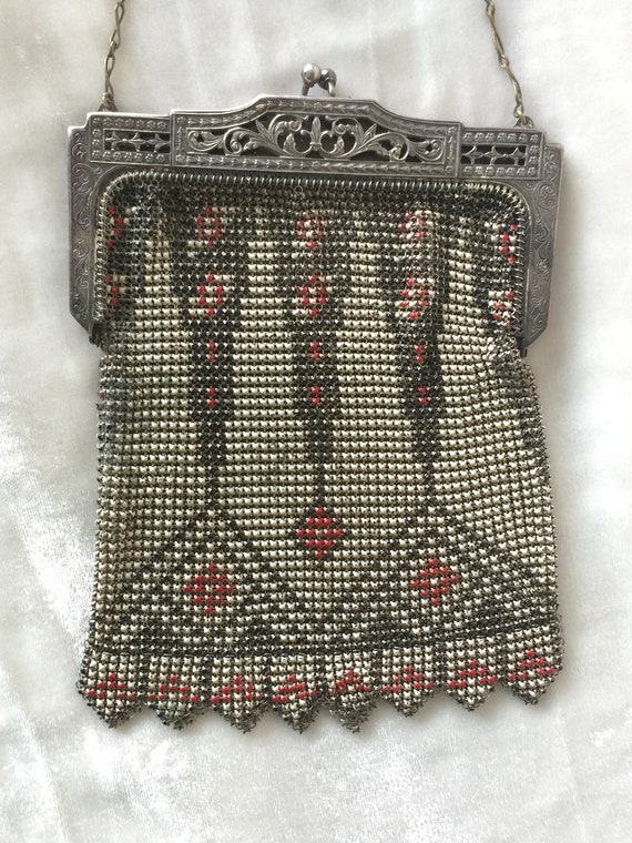 Metal Mesh Art Nouveau Purse Beadlite Deco Evening Bag - Gem