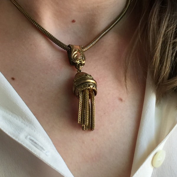 Tassel Necklace Pendant Upcycled Vintage Victorian Chain