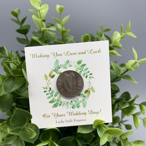 Lucky Irish Sixpence Hochzeitsandenken, echte irische Münze auf dekorativen Wunschkarte - inklusive