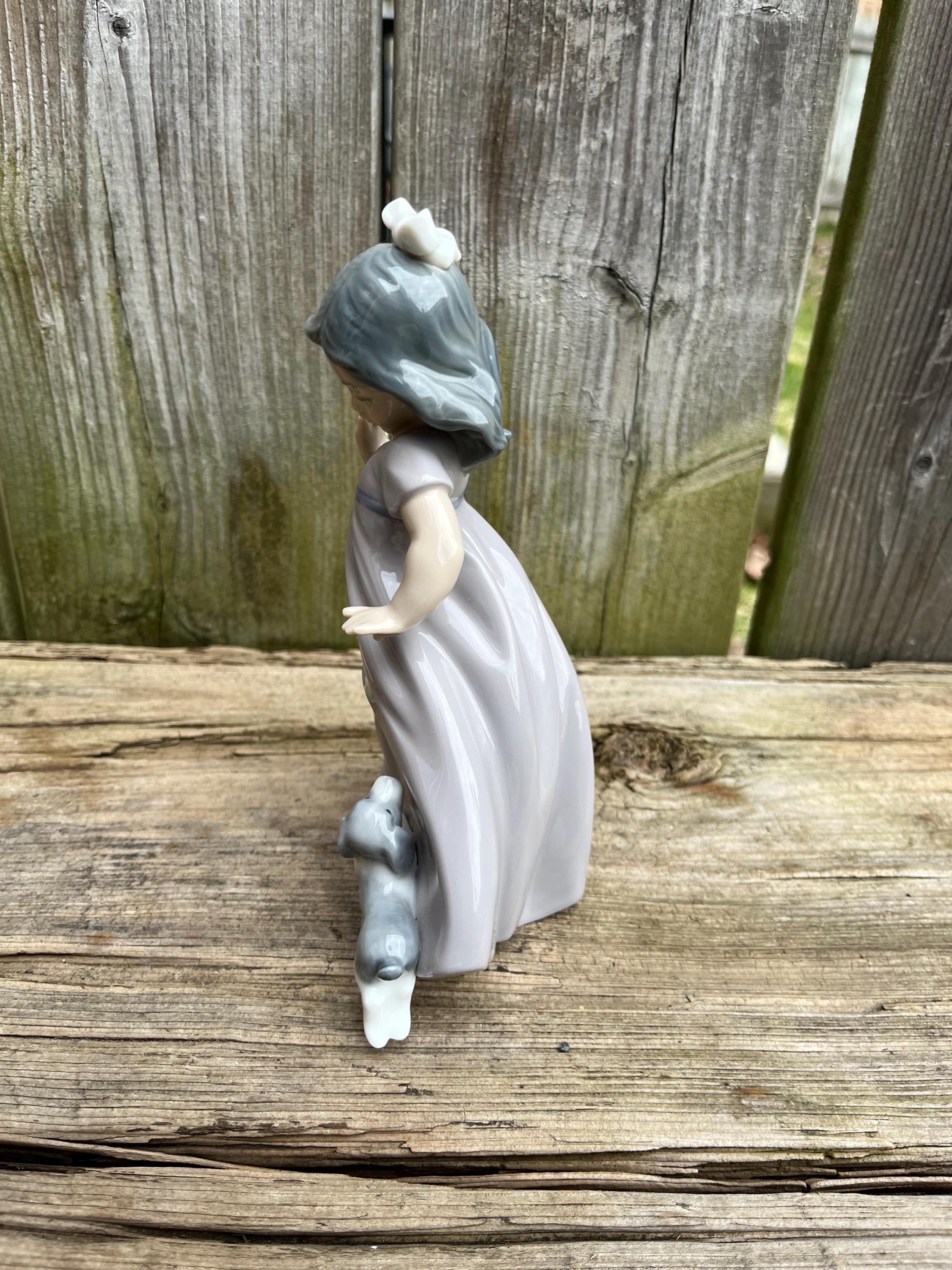 Lladro Nao Porcelain Figurine of Dancing Girl With Playful Puppy