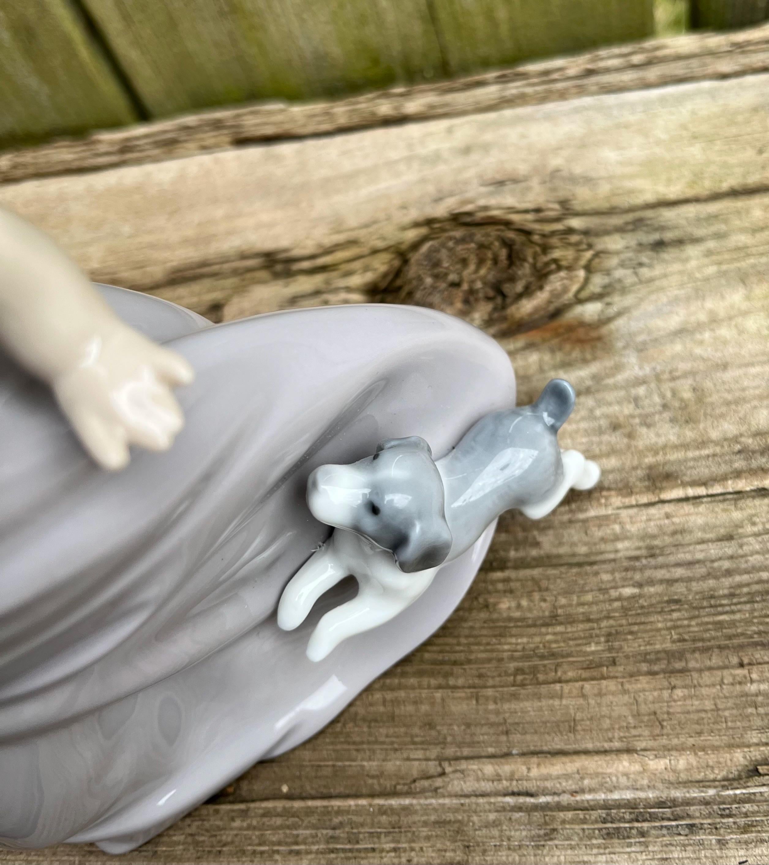 Lladro Nao Porcelain Figurine of Dancing Girl With Playful Puppy