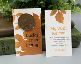 Lucky Irish Penny Coin Gift Card & Irish Blessing (non religious) St Patricks Day- Groom's Gift, Wedding Keepsake, Free Shipping in Canada