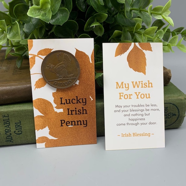 Lucky Irish Penny Coin Gift Card & Irish Blessing (non religious) St Patricks Day- Groom's Gift, Wedding Keepsake, Free Shipping in Canada