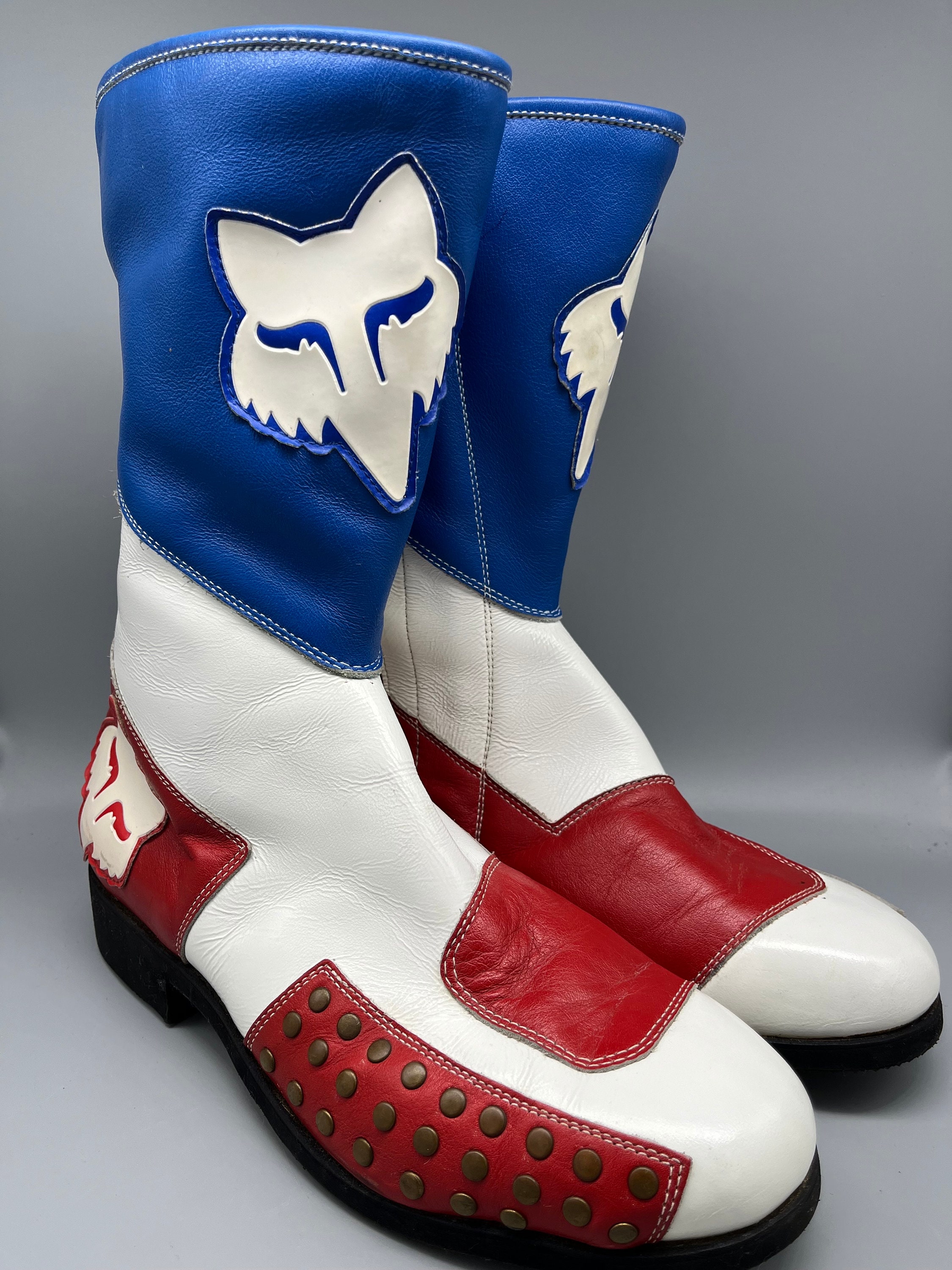 Alpinestar Fox Leather Motorcycle Boots in Red, White and Blue