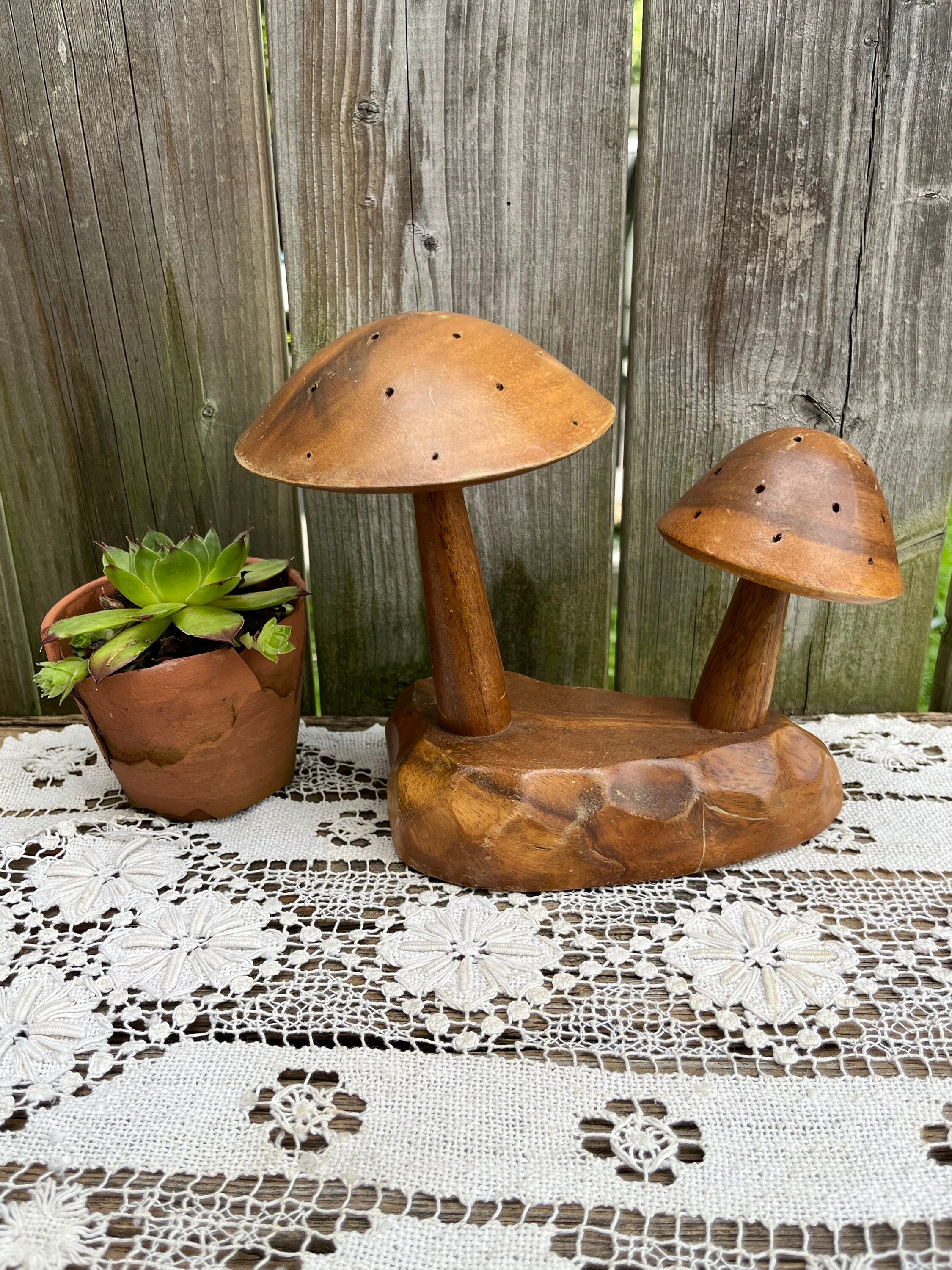 Carved Mushrooms Made of Genuine Monkey Pod Wood- Dolphin Brand