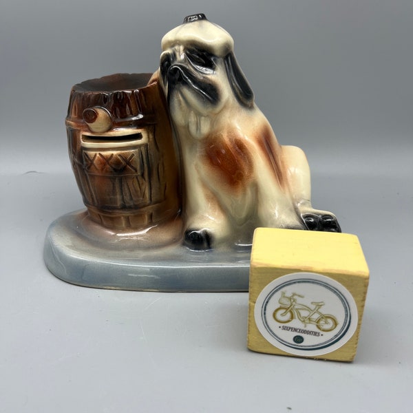 St Bernard Dog Man’s Dresser Valet, Money Bank, Key Hook, Jewelry Dish, Wallet Stash in back, Hungover Saint Bernard with Keg, Vintage Japan