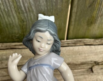 Lladro Nao Porcelain Figurine of Dancing Girl With Playful Puppy