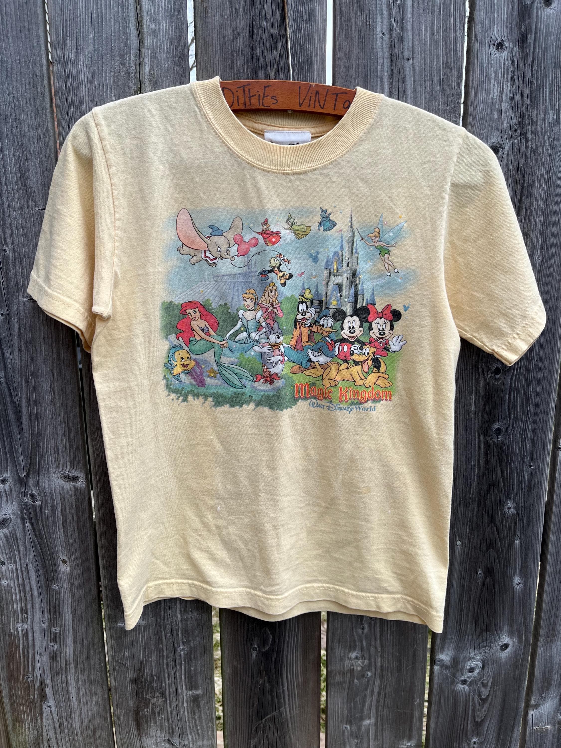 Kids Large Vintage Magic Kingdom Disney Tee Shirt, Pale Yellow