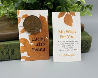 Lucky Irish Penny Coin Gift Card & Irish Blessing (non religious) St Patricks Day- Groom's Gift, Wedding Keepsake, Free Shipping in Canada