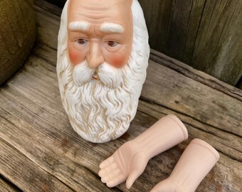 Santa Claus Porcelain Head and Hands Doll Parts DIY- Kind Santa - Handpainted, Taiwan, DH132, Multi-Fashions Imports, Long White Beard, Rosy