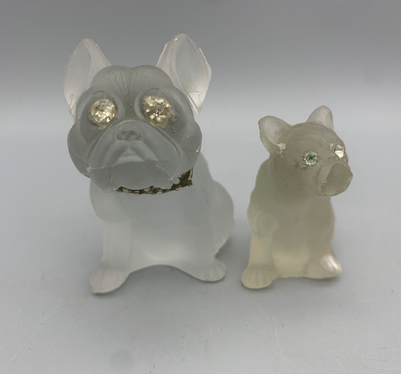 Westmoreland Frosted Glass French Bulldog Figurines With Rhinestone