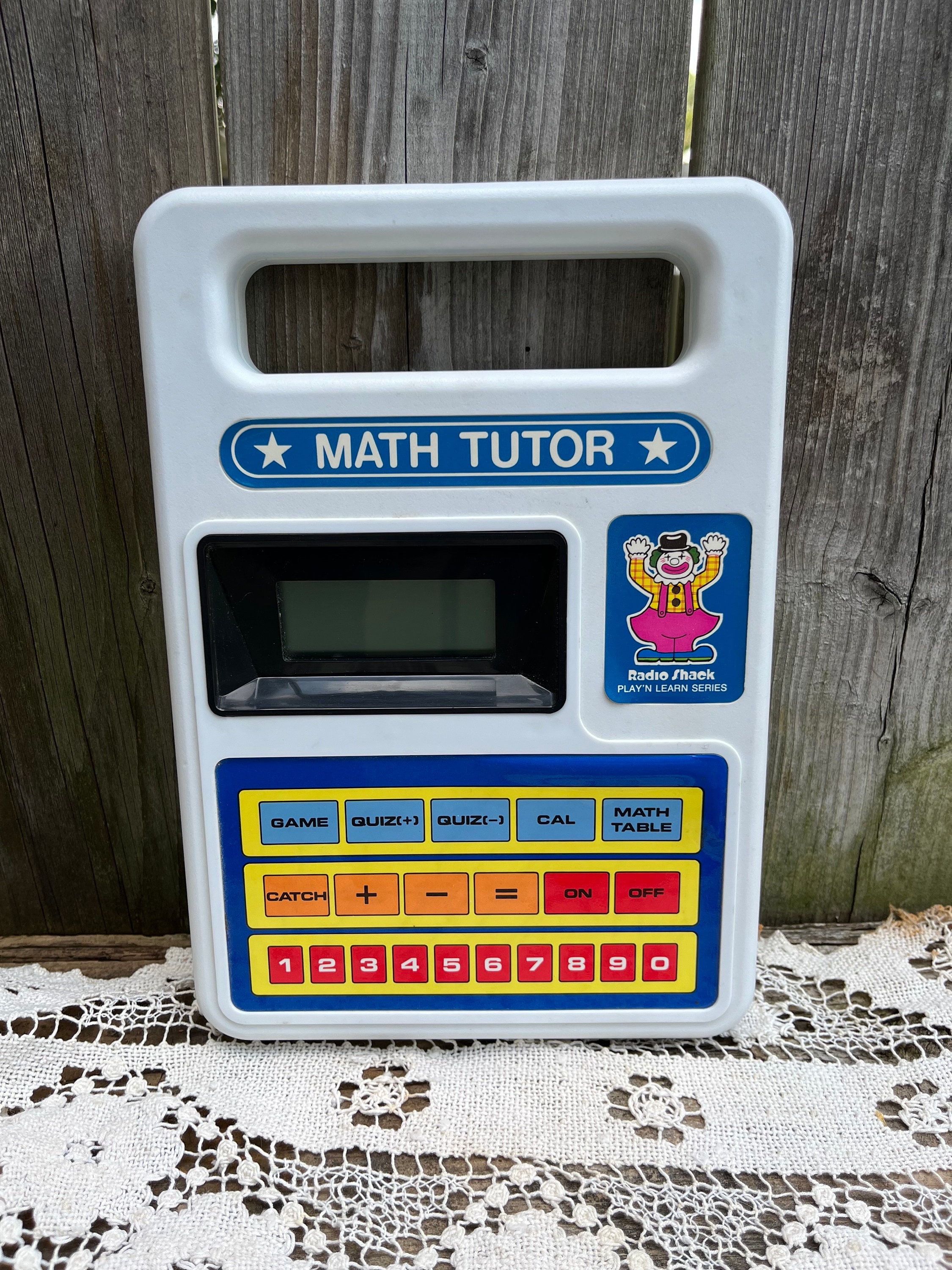 Radio Shack Math Tutor Electronic Game featuring Interactive Clown, Games and Quizzes, 1988, Educational Toy, 2 AA Batteries, with Sound