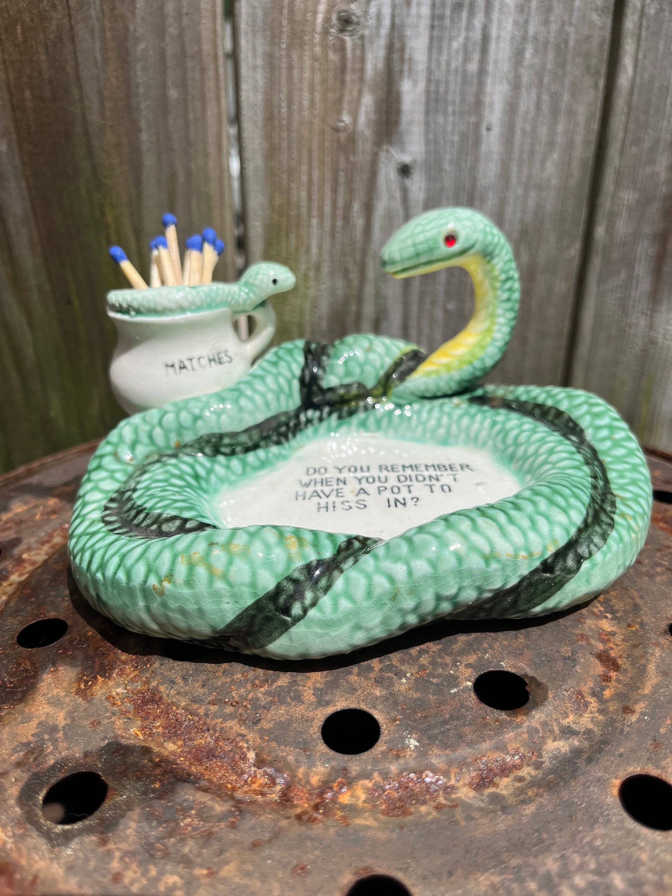 Snake Ashtray With Match Pot “remember When We Didn't Have a Pot