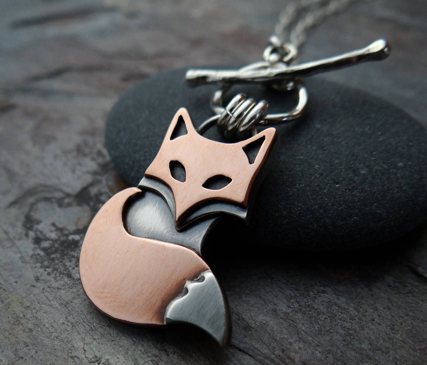 Red Fox Pendant with front toggle clasp handmade mixed Etsy