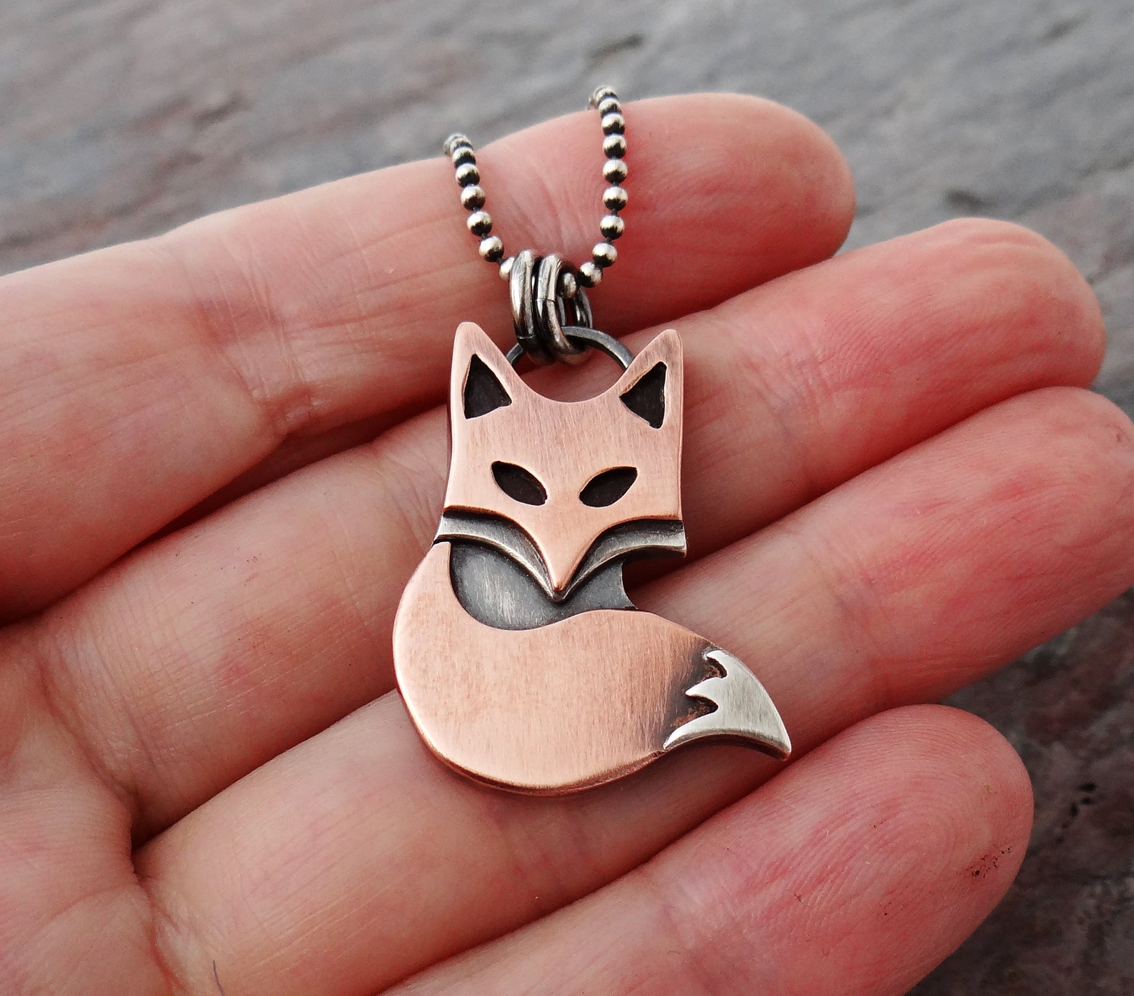 Red Fox Pendant on Sterling Chain Handmade Mixed Metal Etsy