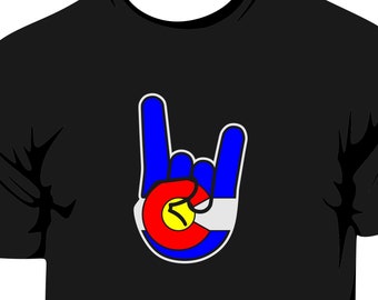 Colorado Flag Metal Devil Horns T-Shirt