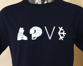 Custom Colors Love Skiing T-Shirt (Free Sticker Included)