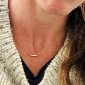 Delicate 14k Gold TUBE Necklace, Dainty Solid Gold Tube Necklace, Everyday Bar Necklace for Layering