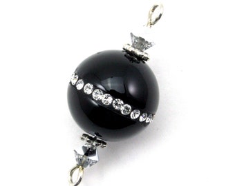Black Onyx Bead with 1.5mm Swarovski Crystals - 14mm