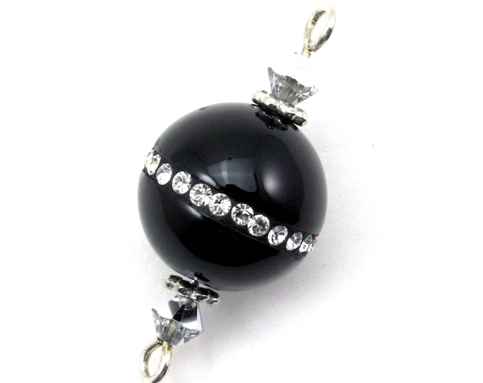 Black Onyx Bead with 1.5mm Swarovski Crystals - 14mm