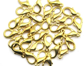 Gold Colored 14mm Lobster Claw Clasps - 30 pcs