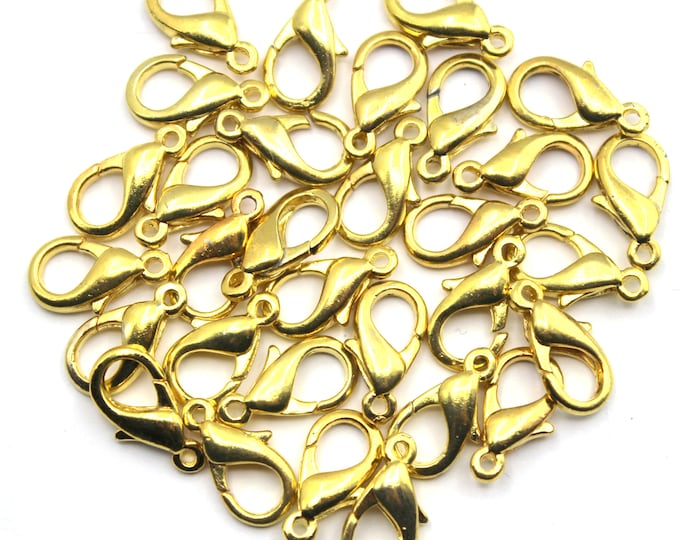 Gold Colored 14mm Lobster Claw Clasps - 30 pcs