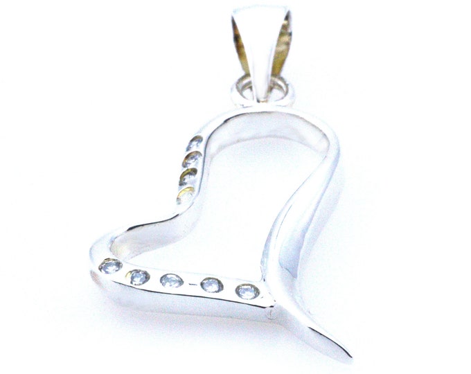 Delicate Sterling Silver Heart Pendant with Nine Swarovski Crystals and Silver Bail