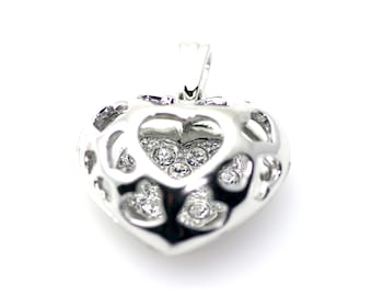 Precious 18K White Gold Plated Heart with Swarovski Crystals Heart Love Pendant
