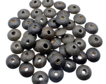 44PCS Hand Carved Brown Wood Rondelle Beads for Macrame - 16x8mm
