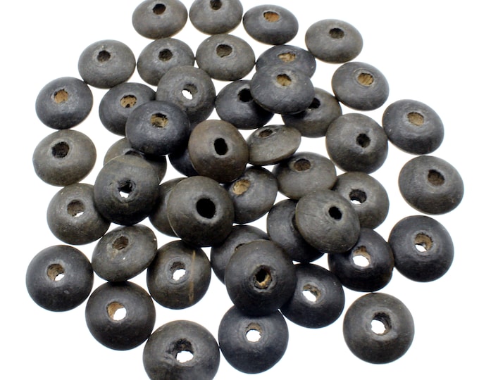 44PCS Hand Carved Brown Wood Rondelle Beads for Macrame - 16x8mm