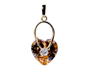 Swarovski Champagne Crystal Heart 14K Gold Filled Pendant with 3mm Square CZ