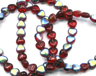 Small 5mm Czech Glass Heart Shaped Beads Translucent Ruby AB - 75 pieces