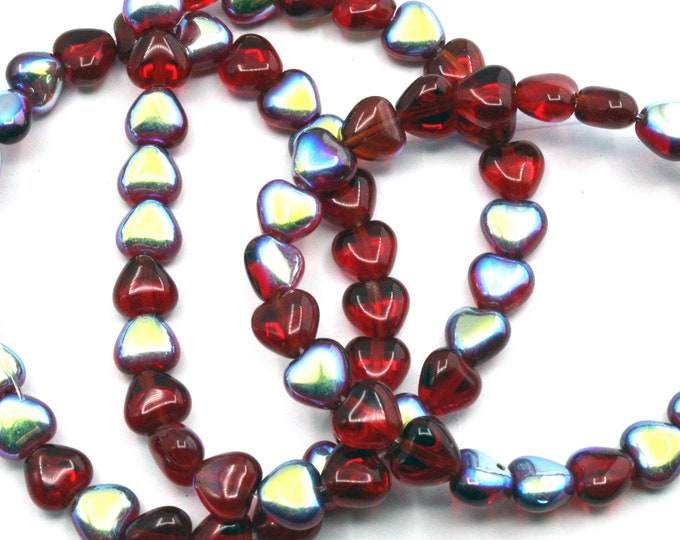 Small 5mm Czech Glass Heart Shaped Beads Translucent Ruby AB - 75 pieces
