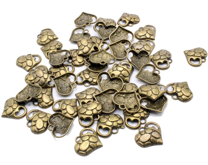 Antique Bronze Heart Shaped Alloy Charms 20x16mm - 50pcs