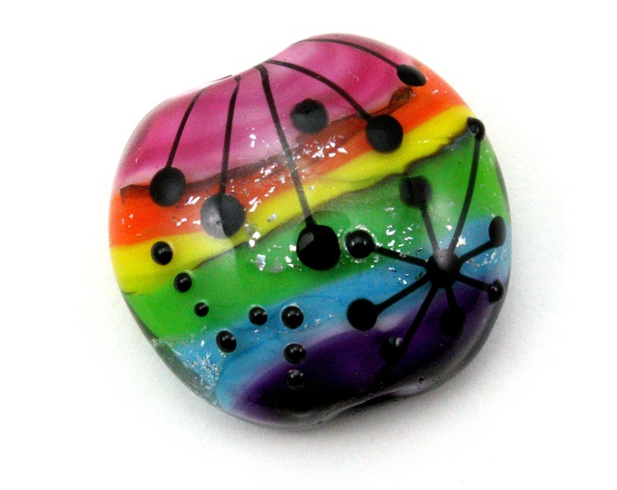 Handmade Grace Lampwork Glass Rainbow Balloon Lentil Focal Bead 25mm(L) x 25.5mm(W)