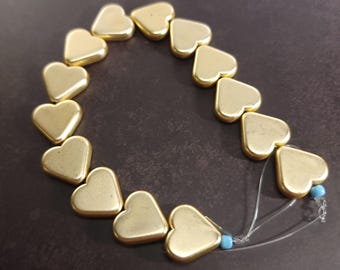 Vintage Lucite Gold Heart Beads (Set of 14 Beads)