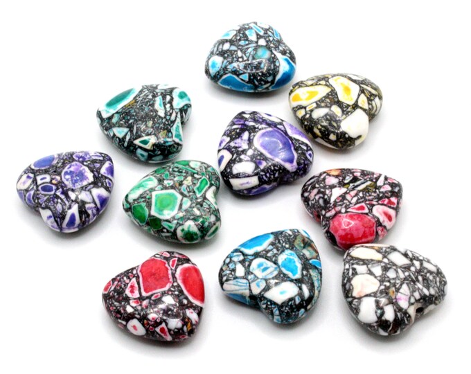 Colorful Ceramic Mosaic Heart Beads 18x18mm - 10 pcs