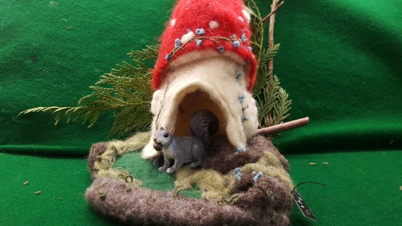 Needle Felted Mushroom Home and Playscape, Felt playscape for Pokemon, Lego, felted gnomes and foxes, squirrels and fantasy creations. image 3
