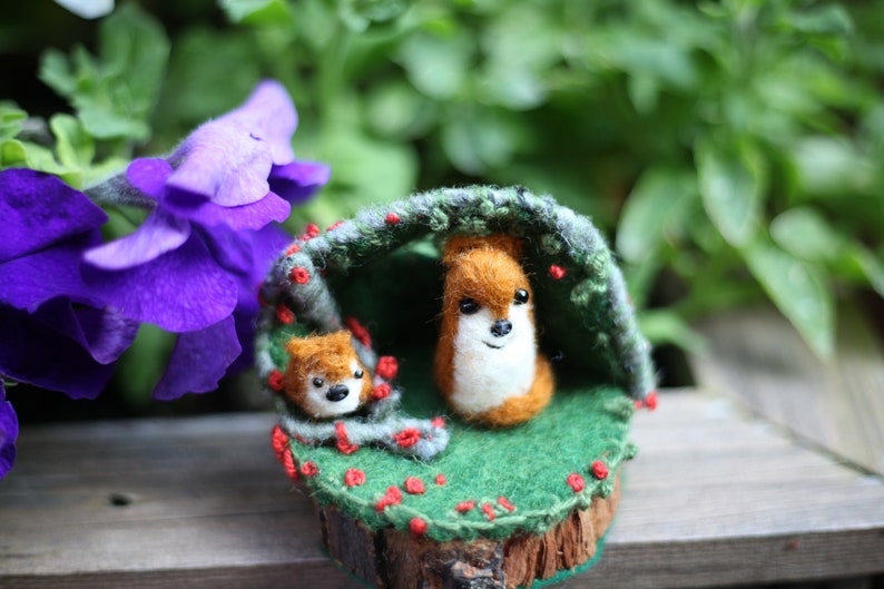 Mama and Baby Fox, Needle-Felted Fox, Playscape image 2