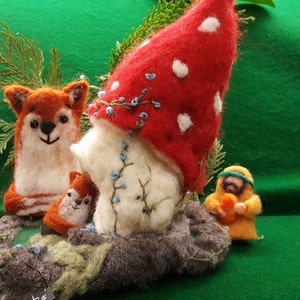 Needle Felted Mushroom Home and Playscape, Felt playscape for Pokemon, Lego, felted gnomes and foxes, squirrels and fantasy creations. image 2