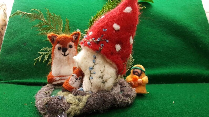 Needle Felted Mushroom Home and Playscape, Felt playscape for Pokemon, Lego, felted gnomes and foxes, squirrels and fantasy creations. image 2