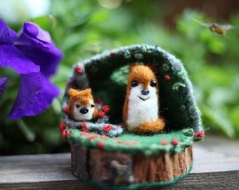 Mama and Baby Fox, Needle-Felted  Fox, Playscape