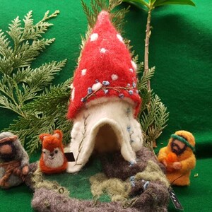 Needle Felted Mushroom Home and Playscape, Felt playscape for Pokemon, Lego, felted gnomes and foxes, squirrels and fantasy creations. image 4