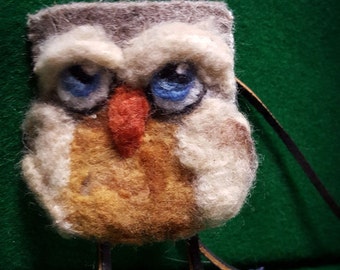 Owl Purse, Sarah's Owl Pouch, Needle Felted Owl, Needle Felted, Hand Embroidered, Owl