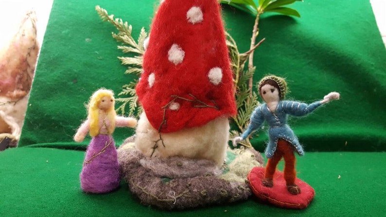 Needle Felted Mushroom Home and Playscape, Felt playscape for Pokemon, Lego, felted gnomes and foxes, squirrels and fantasy creations. image 5