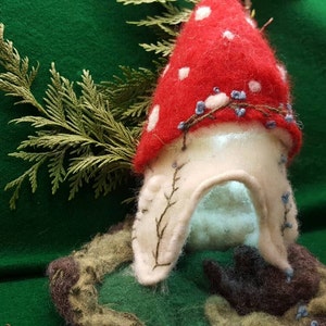 Needle Felted Mushroom Home and Playscape, Felt playscape for Pokemon, Lego, felted gnomes and foxes, squirrels and fantasy creations. image 1