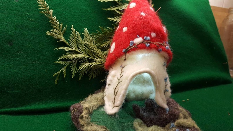 Needle Felted Mushroom Home and Playscape, Felt playscape for Pokemon, Lego, felted gnomes and foxes, squirrels and fantasy creations. image 1